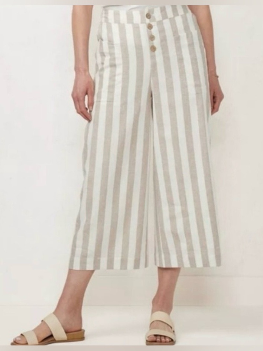 LC Lauren Conrad striped cropped pants linen blend high-rise wide leg M